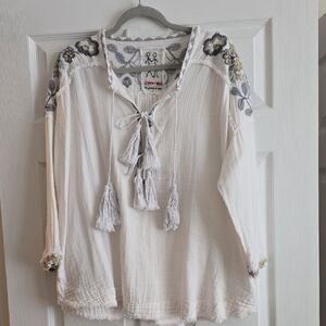 Johnny Was White Floral Embroidered Blouse